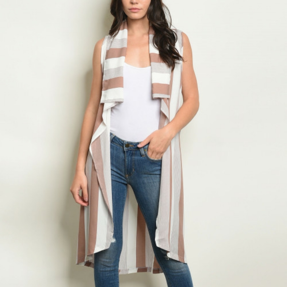 Nwt -Mauve or Beige Long Striped Vest with belt